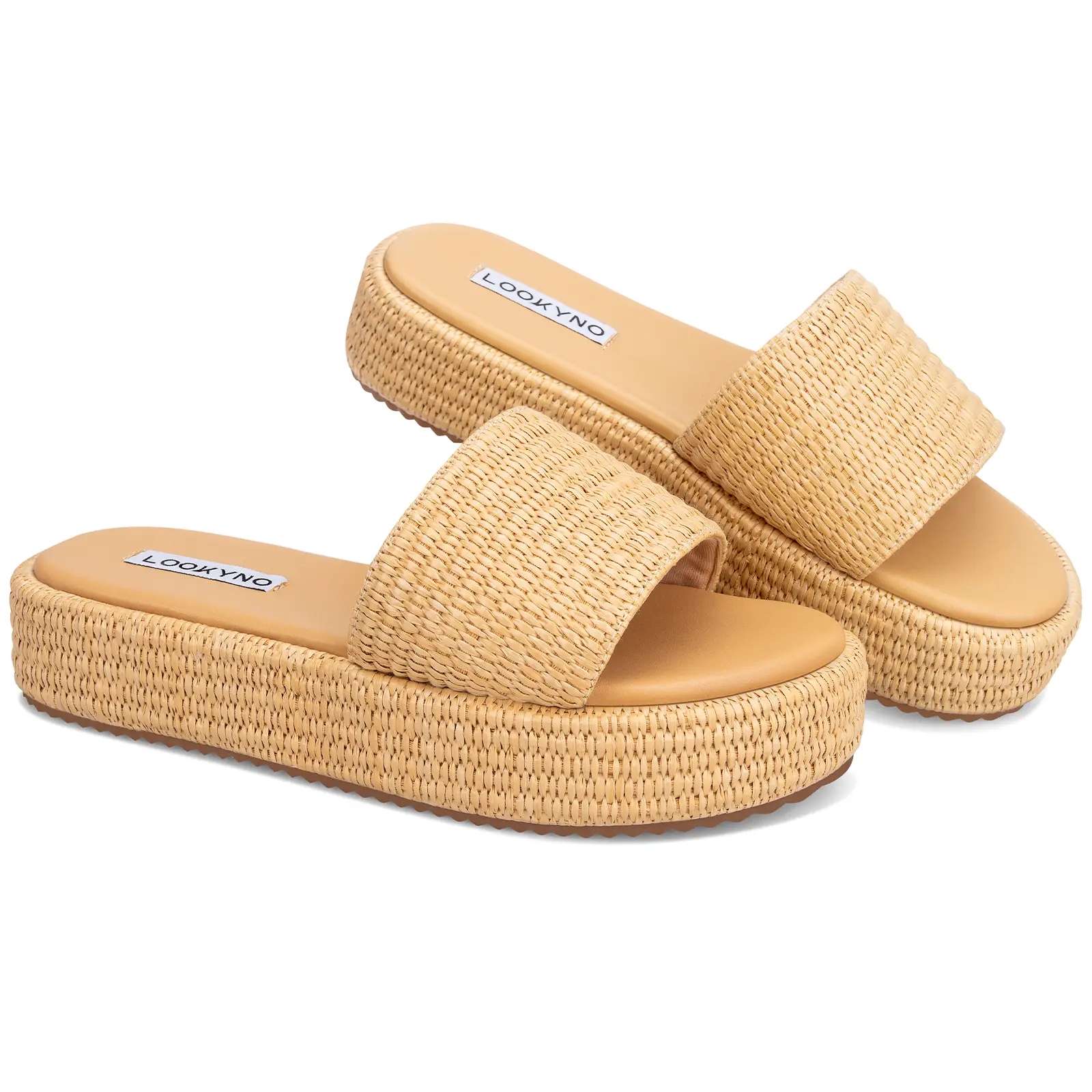 Women's Bohemian Style Platform Sandals - Slip-On, Open-Toe, Raffia Espadrille Sole for Summer Beach Use, Bohemian Style Sandals, Espadrille Sole Sandals