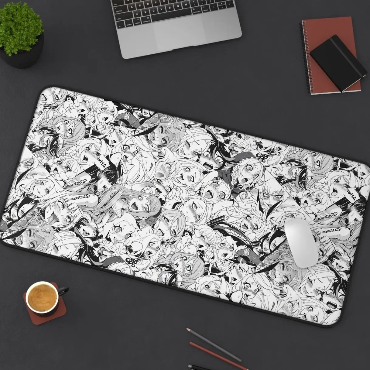 Anime Desk Mat, Ahegao Girls Pattern Mouse Pad, Gaming Setup The Brainiac