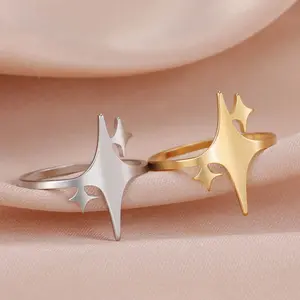 Stainless Steel Star Ring Square Band with Three Stars for Him Her and Everyday Wear