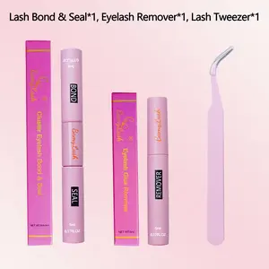 Lash Bond and Seal with Fast Glue Remover & Lash Tweezers Set, Strong Hold 72 Hours Lashes Extension Waterproof and Long Lasting DIY Makeup Tool