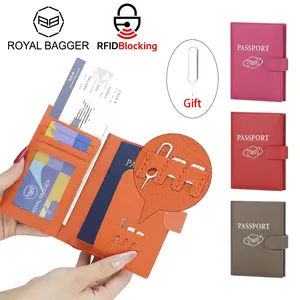 Royal Bagger RFID Genuine Leather Passport Wallet for Women, Casual Travel Wallets and Card Holder with SIM Card Pin Tool 3220