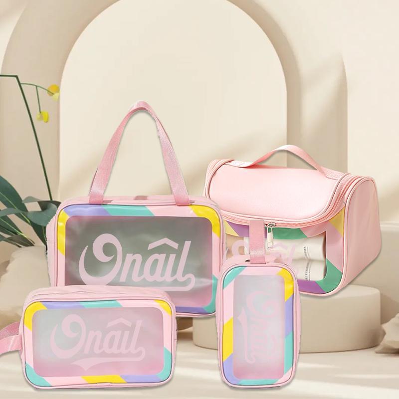 ONAIL Colorful Women's Travel Toiletries Bag 4-Piece Set with Handle, Large Capacity Translucent Waterproof Travel Cosmetic Bag, Durable PVC Material Makeup Organizer Pouch Makeup Storage Organizer Zip