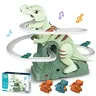 Dinosaur chase, track game, track sliding toy, stair climbing toy, dinosaur roller coaster toy with lighting and music, gifts for children, boys and girls over 3 years old.
