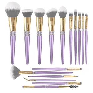 Bueart Design 16pcs Ultra Soft labeled Makeup Brushes Set kits Dense Hair -Make up brush set with foundation blush contour concealer powder Blush Blending brush (Violet)