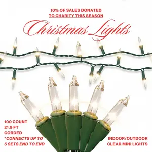 Clear Christmas String Lights 100-Count 21.9-ft Incandescent Bulb Plug-In Mini Lights for Indoor & Outdoor Decor, Festive decoration, Wedding Party, Green Wire