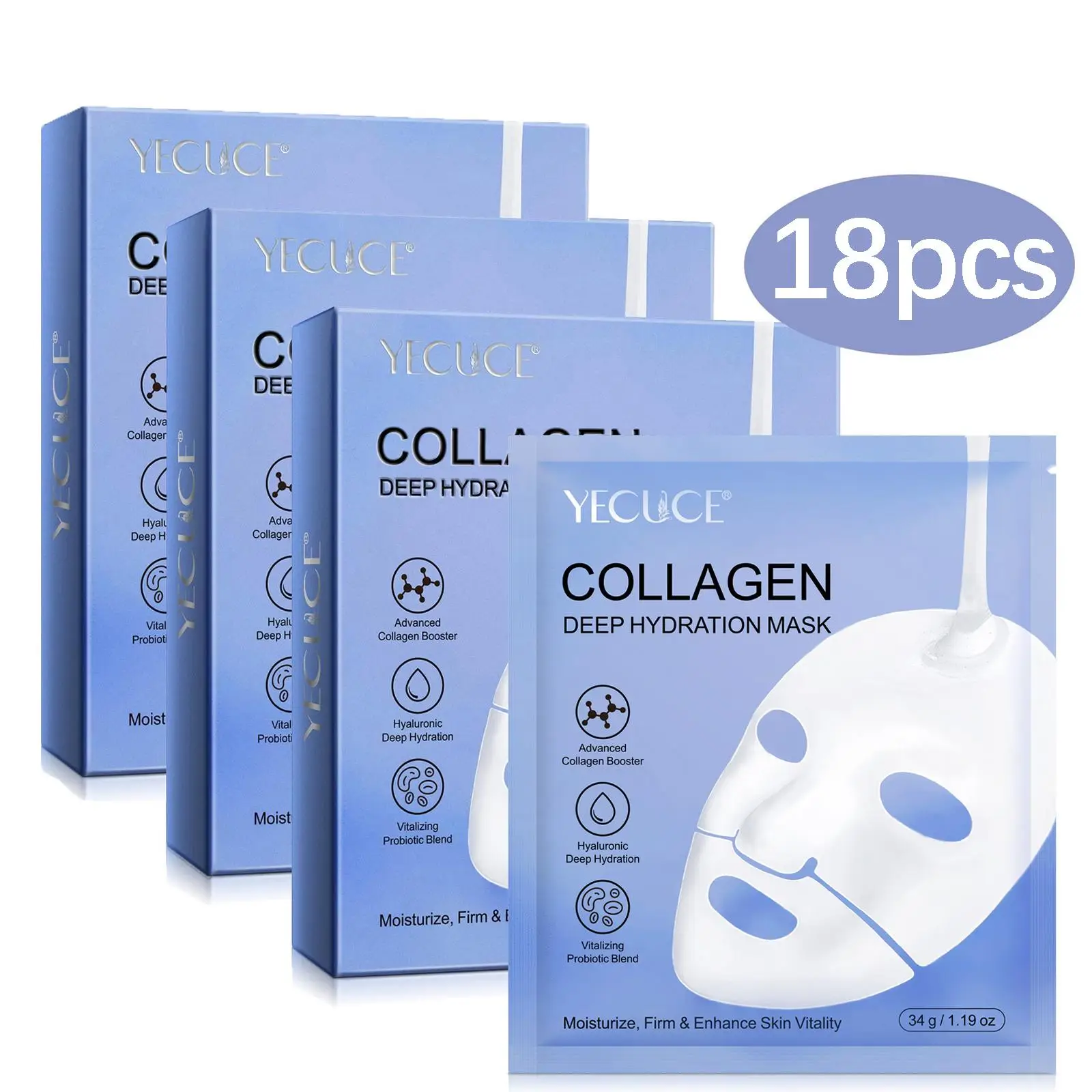 Collagen Deep Hydration Facial Mask, Moisturizing Facial Skin Care Mask, Hydrating Facial Mask, Gentle and Non-irritating Facial Skin Care Product