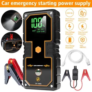 Portable Car Battery Jumper Starter,Jump Starter 1500A for All Gas/12L Diesel, UltraSafe 12V Lithium Jump Box with Jumper Cables, LED Display, LED Light, Power Bank with USB