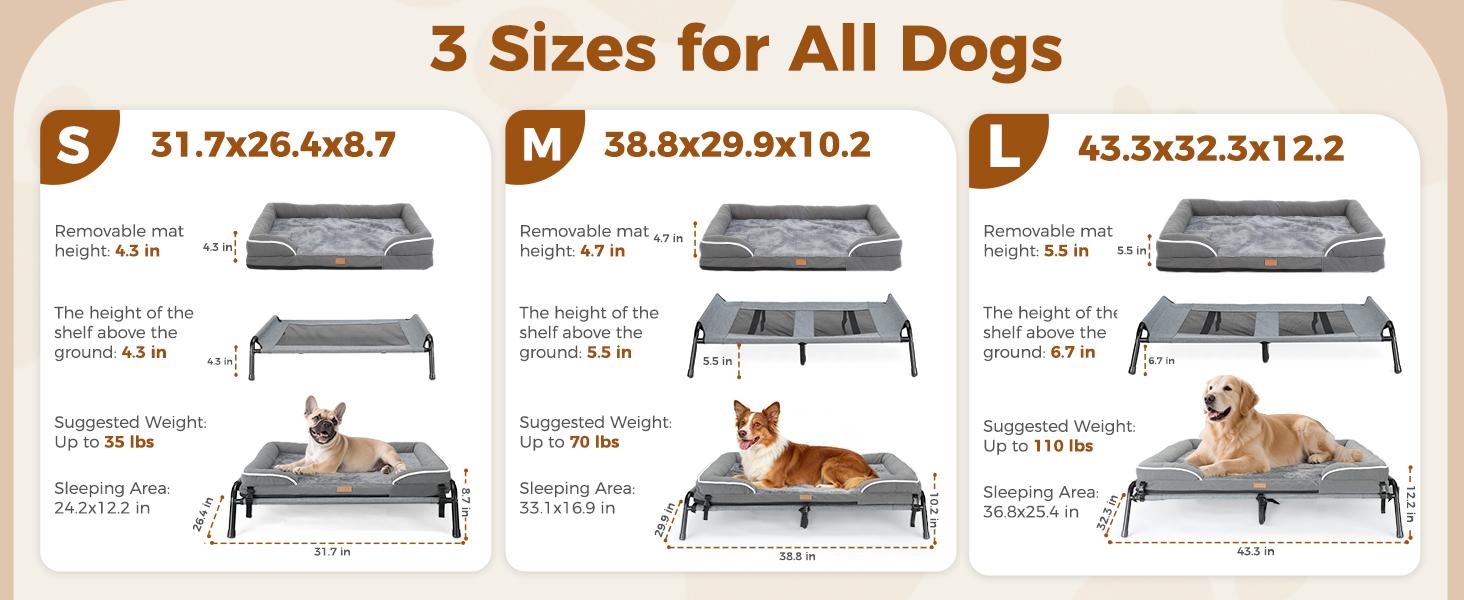 Lekereise Raised Outdoor Medium Dog Bed Cot + Orthopedic Indoor Dog Sofa Bed, 2-in-1 Design,39 x 29 Inch Cooling Elevated Puppy Bed with Egg-Crate Orthopedic Foam Load 70lbs