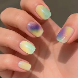 Semi Cured Gel Nail Strips | Pastel Rainbow Ombre Sparkle | High-End Soft Gel | Quick UV Cure | Flexible, Natural Fit | Salon Look · Vibrant Designs · Bold Colors