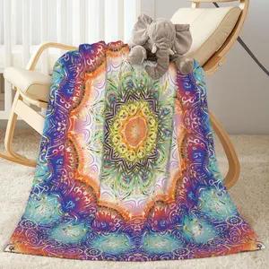 Mandala Peacock Feather Pattern Baby Blanket Ultra Soft Throw Blanket All Season Warm Light Weight Cozy Plush Blankets for Home Bedroom Sofa Chair Travel
