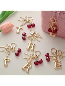 Bubble 26 Letter Keychain Bow Cherry Keychain Girl Bag Pendant Handmade Customization