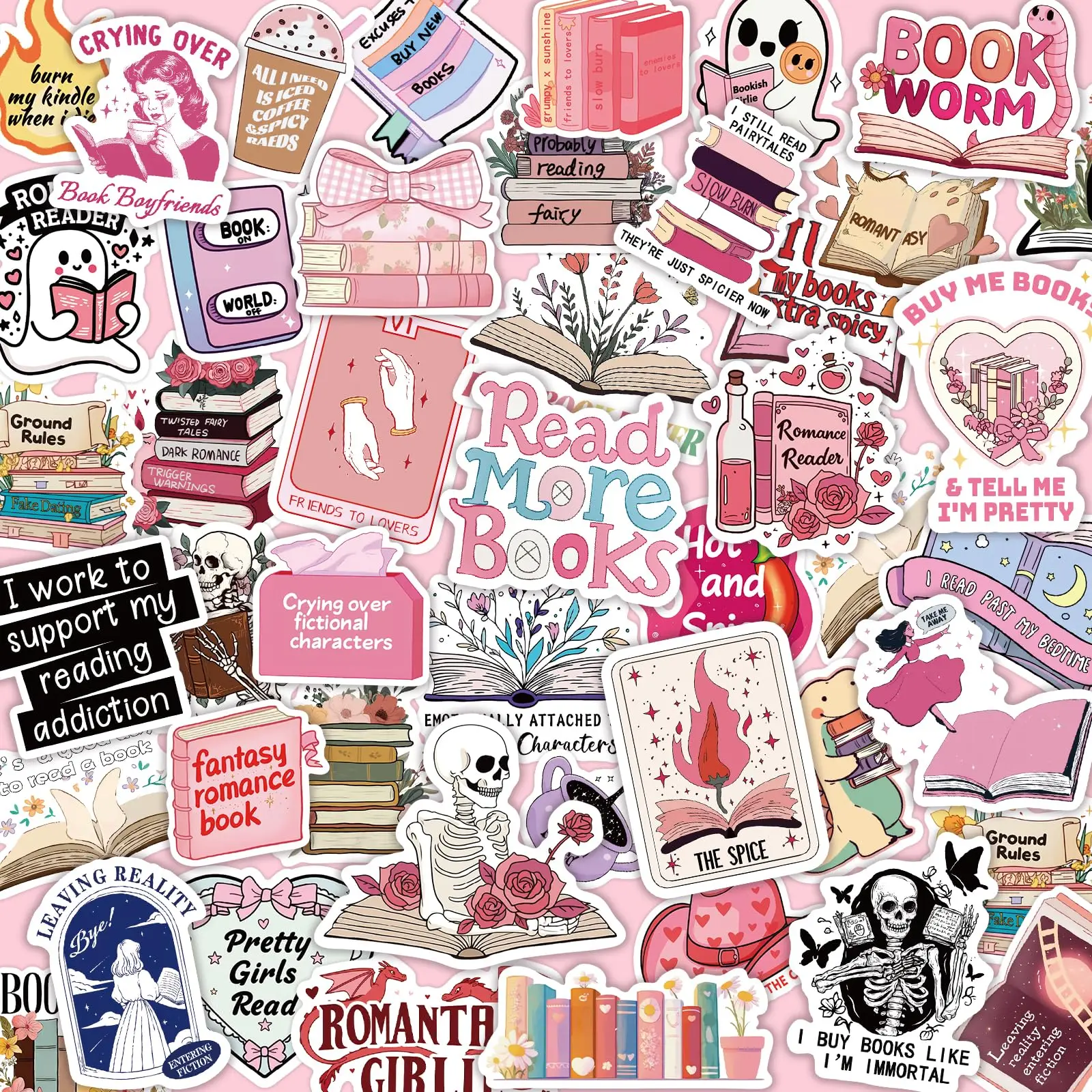 200PCS Book Stickers For Girl Romance Bookish Sticker Pack for Readers Adult, Holographic Vinyl Decals for Laptop Ebook Readers Water Bottles Journal