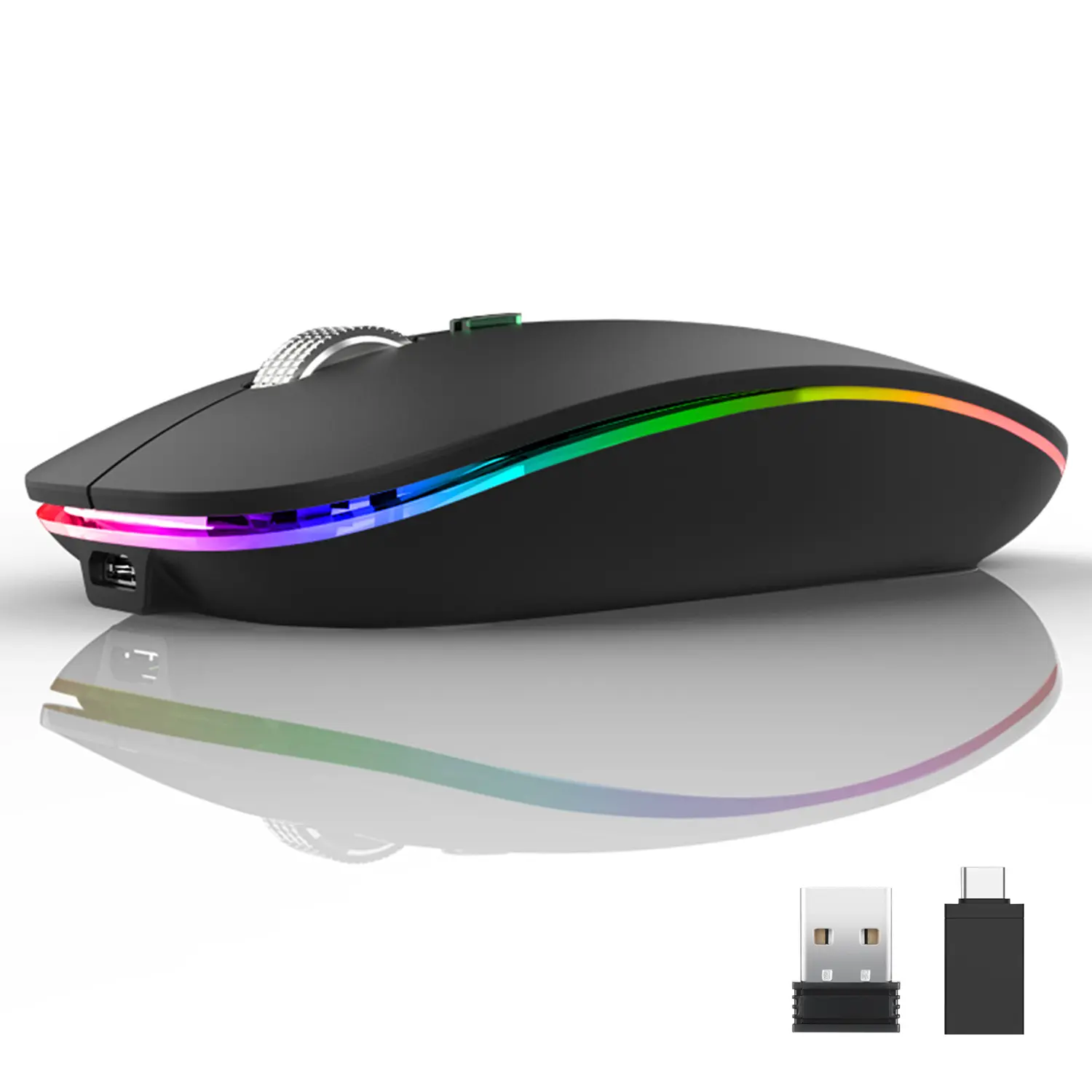 Uiosmuph Wireless LED Rechargeable Mouse with Special Soundless Design, Office Desk PC Accessories Including Type C Adapter for PC