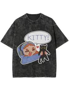 Cotton washed T-shirt Fashion Caseoh kitty T-shirt Men's and Women's Crew Neck 100% Cotton T-shirt Short Sleeve T-shirt Large Size Top Clothing for men and women, New Year's gift