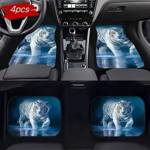 Four-Piece Set Tiger Car Floor Mats, Anti-Slip Durable No Odor Full Coverage, Suitable for Multiple Models, Enhance Interior Comfort