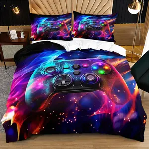Cool Gaming Controller Pattern Duvet Cover Set, Soft Durable Bedding Set, Includes 1 Fitted Sheet and 1 or 2 Pillowcases, No Cotton Inner Core