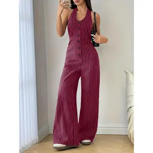 Cross-Border New Women'S Elegant Striped Halter Backless Jumpsuit