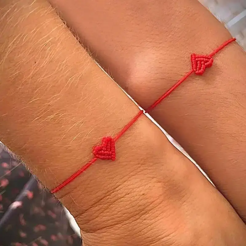 2 pcs Adjustable Heart-Shaped Woven Bracelet, Braided Bracelets, Friendship Bracelet Trendy Jewelry for Men and Women, Ideal for Birthdays, Weddings and Anniversaries