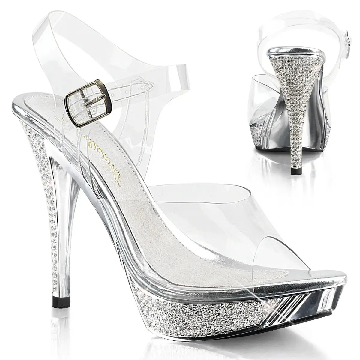Fabulicious Elegant-408 Women's Ankle Strap Sandal Clear/Silver Chrome