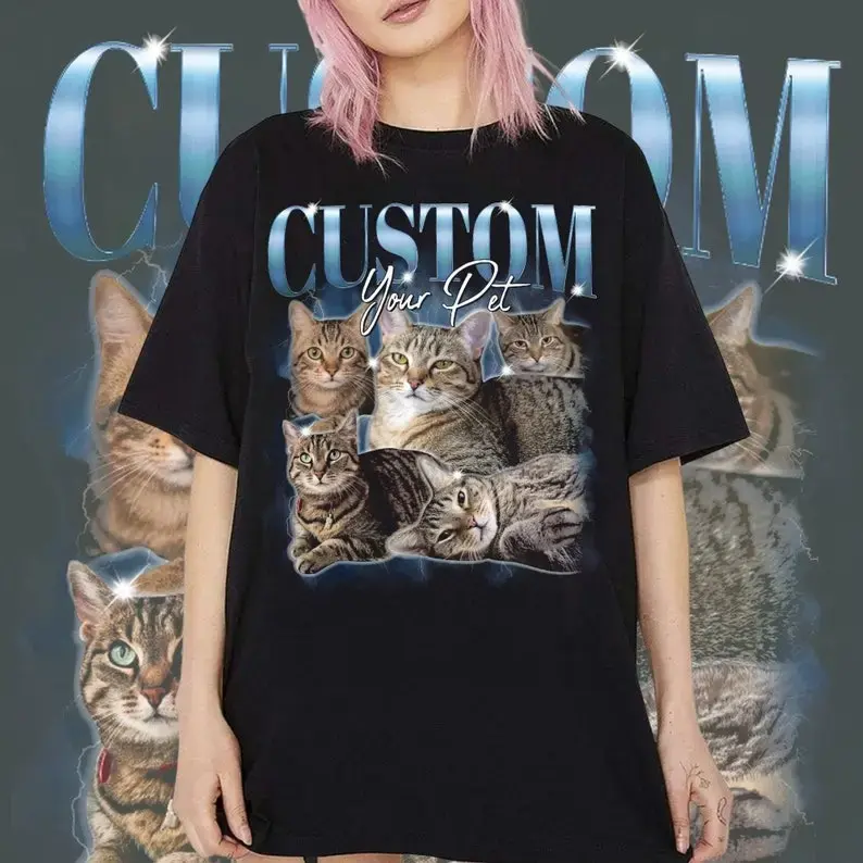 Pet Custom Vintage Washed Shirt, Custom Cat Graphic Unisex Shirt, Dog Personalize Bootleg Retro 90's Tee, Pet Lover Top Clear Customized Day Style