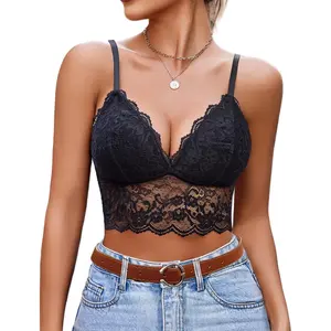 Bralettes for Women V Neck Spaghetti Strap Lace Tops Sexy Cami Crop Top Going Out Lingerie Outfits Y2k Basic Tank Tops Womenswear Basic Camisole Valentine's Day Gift Casual Elegant Everyday