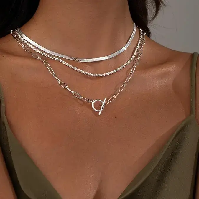 B Layered Toggle Necklaces for Women: Dainty Link Chain Necklaces Paperclip Cuban Rope Adjustable Choker T-Bar Toggle Clasp Chunky Necklace For Valentine's Day gifts Trendy Jewelry