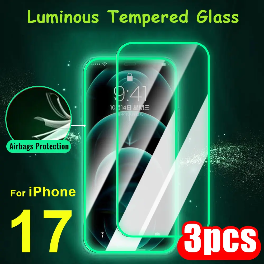 1-3pcs Glowing Luminous Tempered Glass for iPhone 17 Pro Max 9H Premium Full Cove Proof Screen Protector Film For iPhone 17
