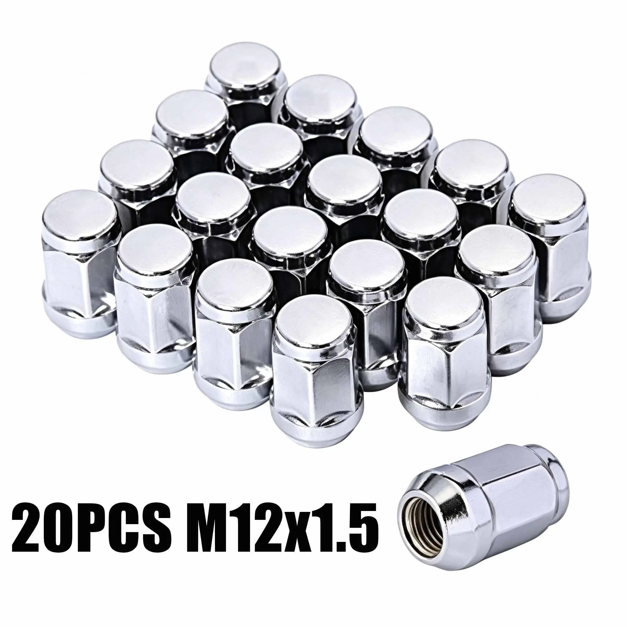 20PCS M12x1.5 Chrome Wheel Lug Nuts, 19mm Hex 35mm Height Anti-Crack Rustproof Lug Nut Set, Perfect OEM Replacement for Ford & Lincoln Car SUV Pickup Models