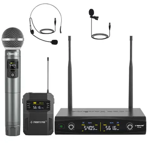 Phenyx Pro PTU-52-1H1B Dual Wireless Microphone System – 1 Handheld & 1 Bodypack w/ Headset/Lapel Mic, Metal Build, 2x30 UHF Frequencies, 200ft Range, for Singing, Karaoke, Church
