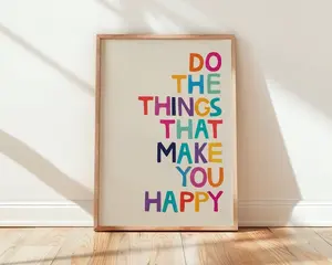 Happiness Quote Print: Colorful Inspirational Wall Art