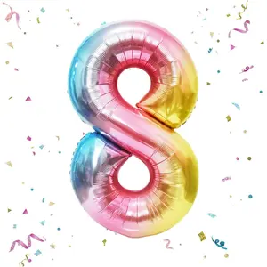 40 Inch Giant Rainbow Number 8 Balloons, Birthday Balloons, Helium Mylar Foil Big Number Balloons for Birthday Party Decorations, Kids' Birthday Anniversary Party Shower Unicorn Parties