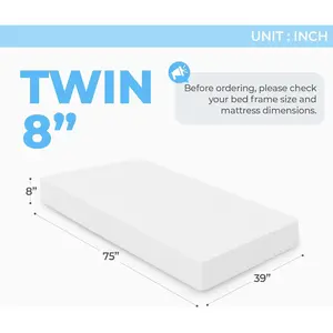 8 Inch Twin Cooling Gel Memory Foam Mattress Medium Firm CertiPUR-US Certified Foam, Mattress in a Box Enhanced Pressure Relief Removable Soft Cover No Fiberglass (Twin, 8 in)