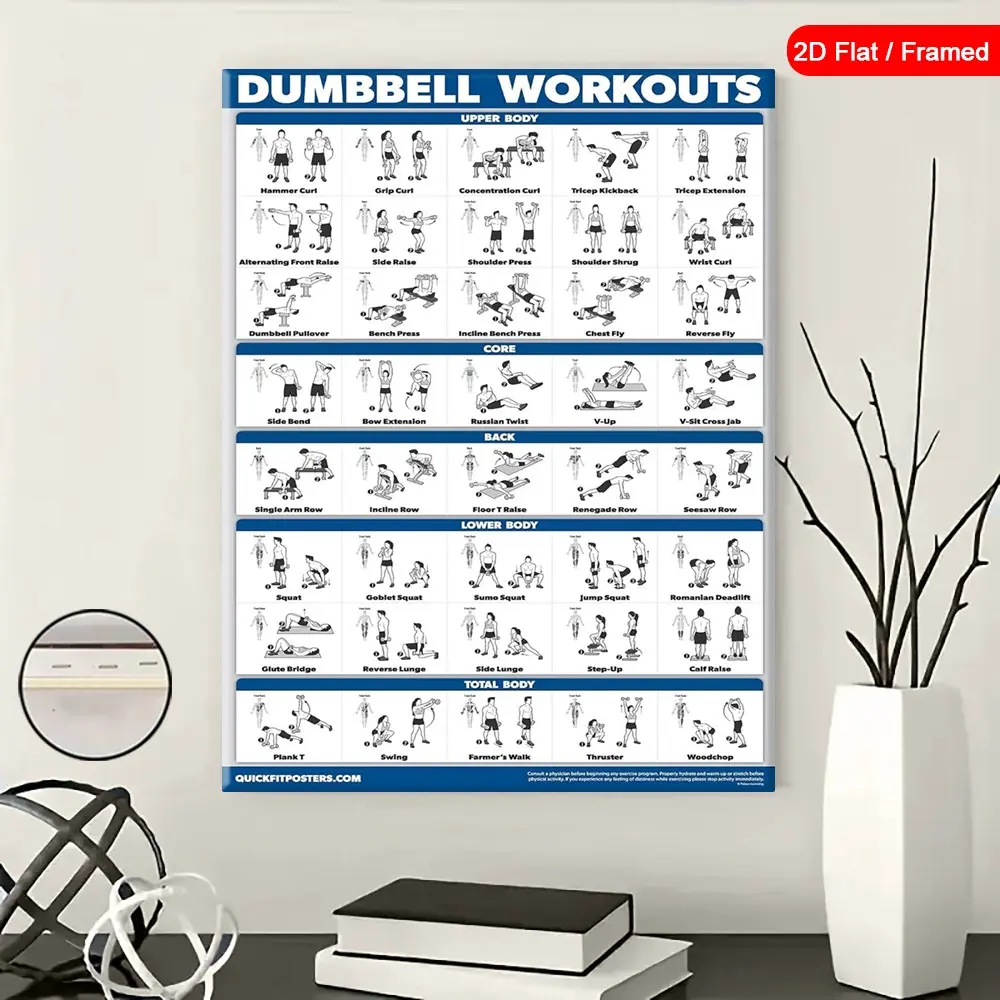 Dumbbell Workout Exercise Poster, Free Weight Body Building Guide, Home Gym Chart, Modern Home Decor, Wooden Wall Art, Wood Material, Model Xinghao, Made in China, Home Decor Products