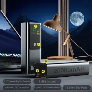 20000mAh Power bank 22.5W fast charging, 3 built-in wires (3 devices at once), 20,000mAh capacity. Perfect size, comfortable, space-saving in bags, with AI temperature control and color display.