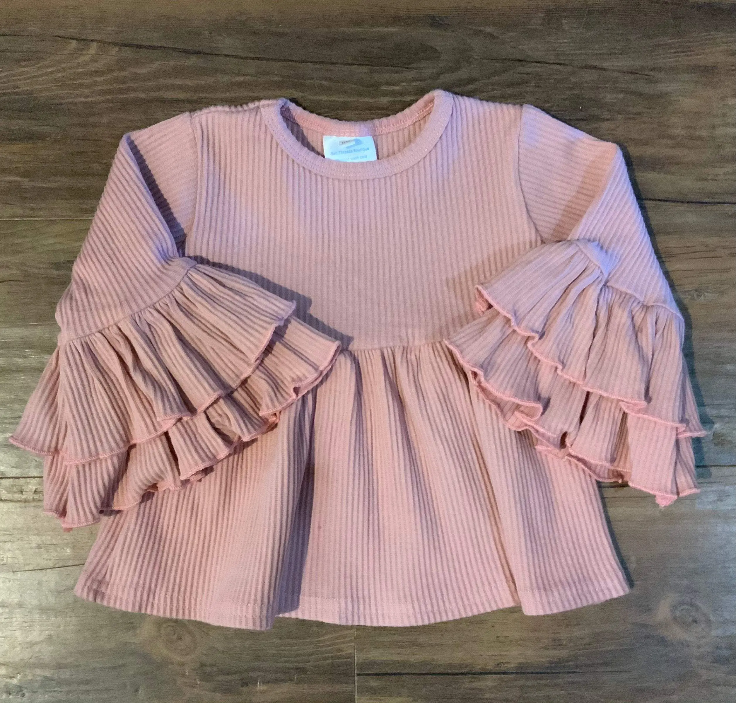 Women's Ribbed Blush Pink Cotton Blouse - Elegant Style, Double Bell Long Sleeves, Comfortable Fit Casual Top, Casual Wear, Girls, Elegance, Ribbed Cotton, Bell Sleeve, Shirts