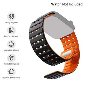 R-Lite Fit Magnetic Watchband Compatible with iWatch Ultra 2/Ultra Band 49mm/45mm/44mm/42mm for Men Women, Rugged Silicone Sport Replacement Strap for iWatch SE2/SE/9/8/7/6/5/4/3/2/1 Steel Wearable