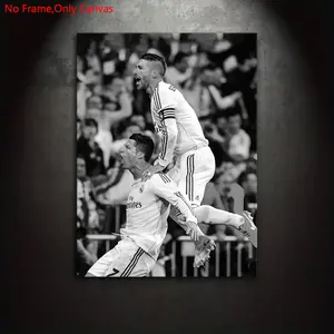 1 piece/set frameless canvas painting print poster, classic realistic style art, Artwork, Cristiano Ronaldo and Sergio Ramos, a perfect gift for football culture enthusiasts, home spaces, mural, wall decoration