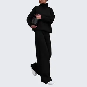 VCPOD Women's Solid Turtleneck Top & Wide Leg Pants Set Sweatsuit Sets Oversized SweatKnitting Baggy Fall Fashion Sweatpants with Pockets