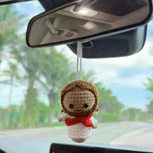 Christmas Gift Jesus Crochet Car Hanger Adorable Handmade Ornament for Car Interior Decorations Unique Handmade Craftsmanship Perfect Gift for Car Enthusiasts