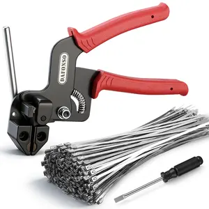 102PCS Heavy Duty 304 Stainless Steel Cable Tie Gun Kit, Includes 110PCS 11.8 Inch Metal Zip Ties, Self-Locking, UV & Corrosion Resistant, for Fence, Exhaust Pipe, Chicken Coop, Farm Use