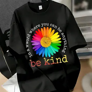 Be Kind Rainbow Sunflower Print T-Shirt, LGBTQ+ Kindness Pride Tee Shirt Classic