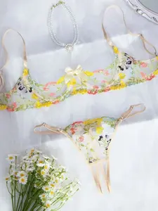 Women's Sexy Embroidered Floral Lace Bra Set, Sheer Mesh Underwire Push Up Panties, Transparent Lingerie Underwear Sets for Women, Comfortable & Stylish