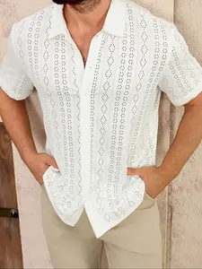 Men's Casual Fashion Jacquard Shirt, Trendy Daily Wear Design, Lightweight Comfortable Fit, Summer Minimalist Style