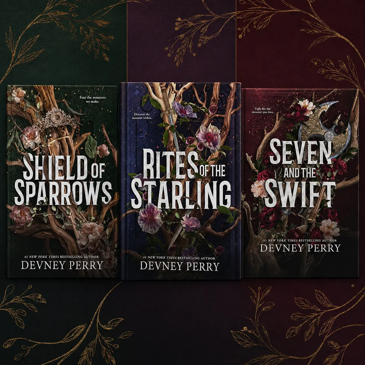 Shield of Sparrows Trilogy 3 Book Hardcover Set by Devney Perry, Rites of the Starling and Seven and the Swift, Complete Epic Romantasy Series, Enemies to Lovers Fantasy Romance, Monsters Magic Adventure, Book 3 Preorder, Adult Reader Gift English US
