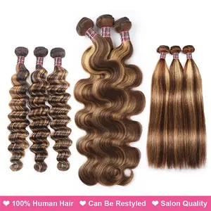 Uwigs Highlight Human Hair Body Wave / Loose Deep / Straight Bundles Ombre Colored Human Hair 1 3 4 Bundles