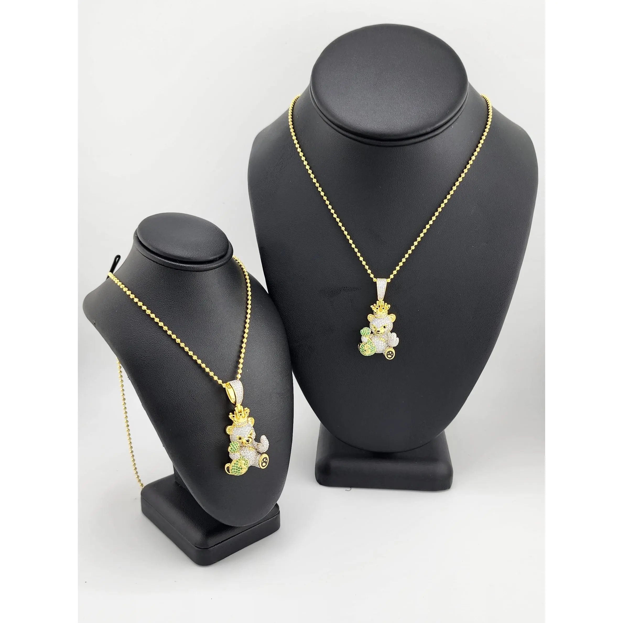 Brand New Sterling Silver 925 Crown Angry Teddy Bear Necklace
