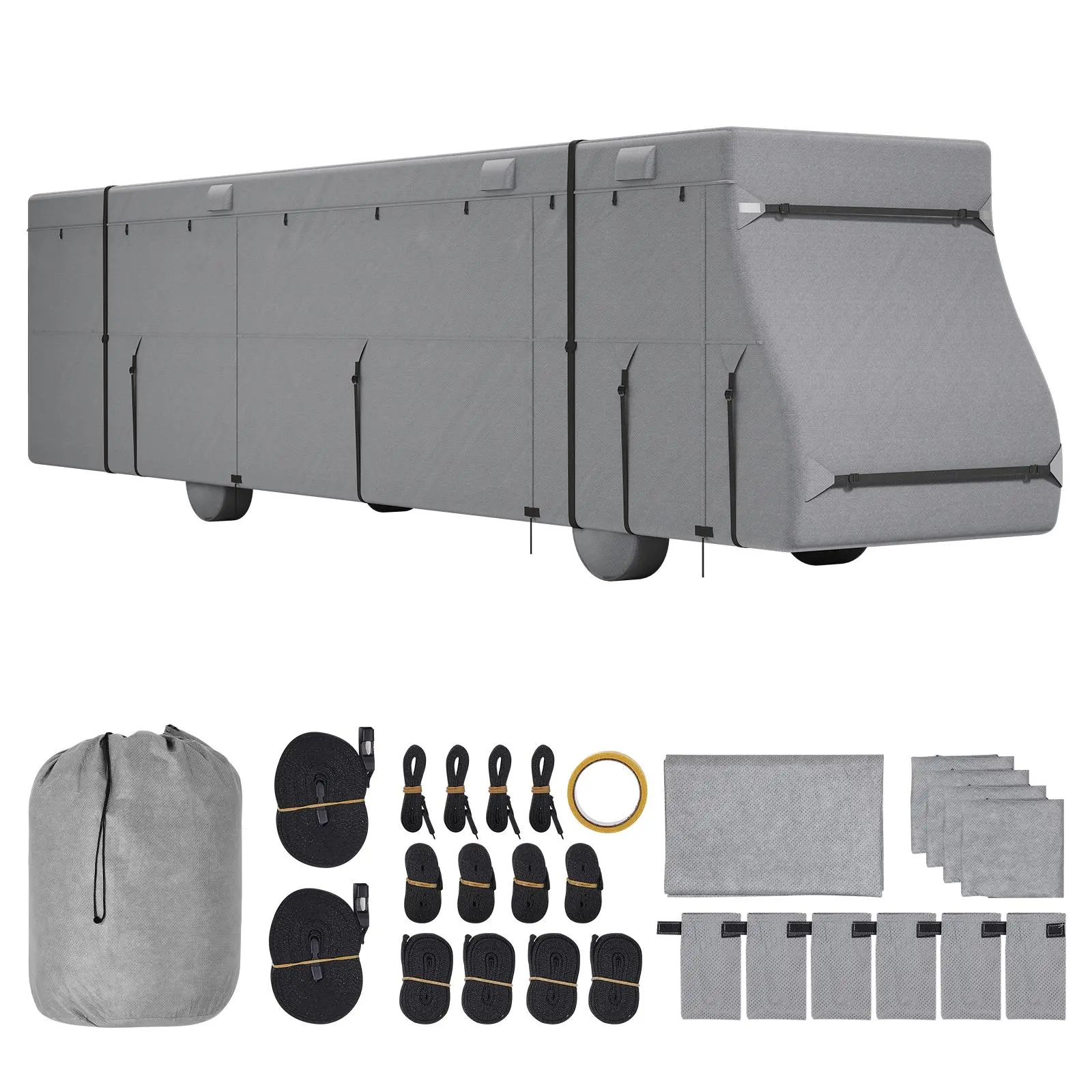 【Summerfinds】VEVOR Class A 40-43 ft Motorhome Cover, Non-Woven Fabric Waterproof Windproof Rip-Stop Camper Accessory with Storage Bag, Repair Patches, Straps, Tire Covers, Waterproof Car Cover
