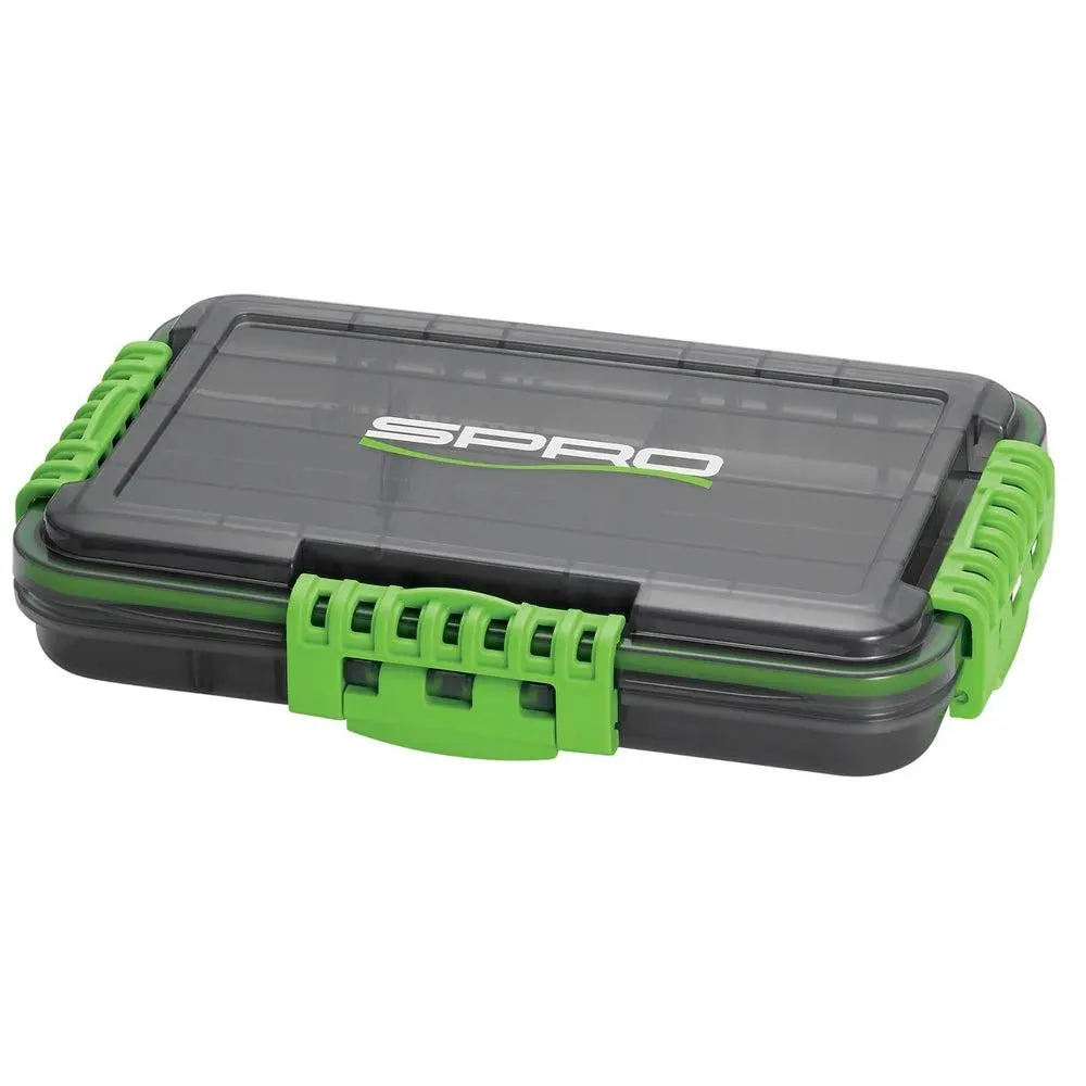 3500-Sized Waterproof Tackle Box, Compact Plastic Lure Organizer with an Adjustable Layout that Prevents Bait Mixing, Compact Design, Prevents Mixing, Spro Wp Box 3500 Black/Green Tackle Box