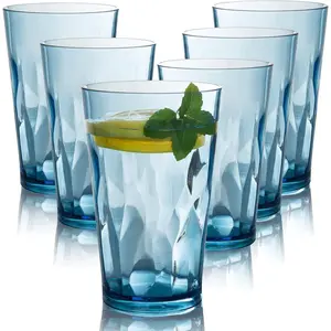 Unbreakable Plastic Drinking Glasses [Set of 6] Shatterproof Tumblers,  Glass Cups, Dishwasher Safe (16 Ounces)