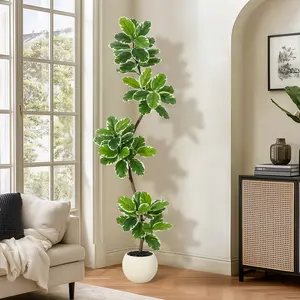 Lifelike Fake Fiddle Leaf Fig Tree, 6FT Decorative Faux Rubber Tree with Sphere Planter & Moss Base, Natural Look Adjustable Shape Lifelike Fake Plant for Home Office Decor, Gift Ornament